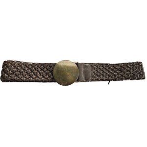 Vintage Brown Woven Leather Belt With Large Brass Oval Buckle 42" Long